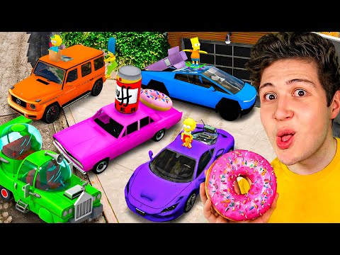 ROBANDO COCHES de LOS SIMPSONS en GTA 5! 🚘🍩 (Mods)
