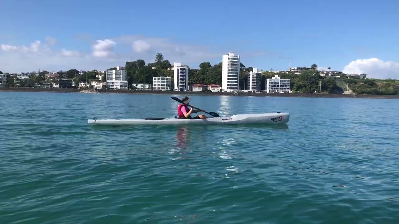 Newbie kayaking the Epic V7 surf ski