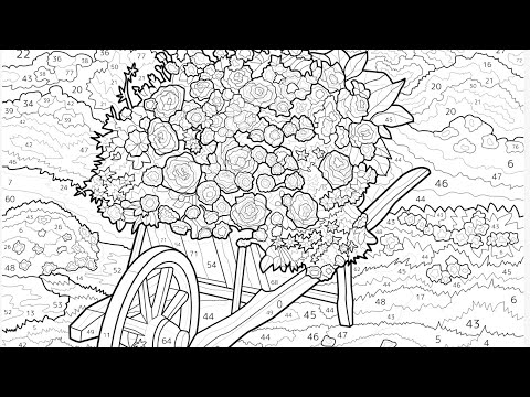 Koloruj według numeru Taczka pełna kwiatów Hej Kolorowanka Online #kolorowanka