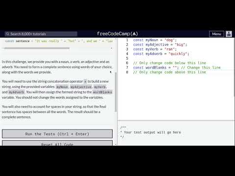 Lesson 38 Basic Javascript Word Blanks