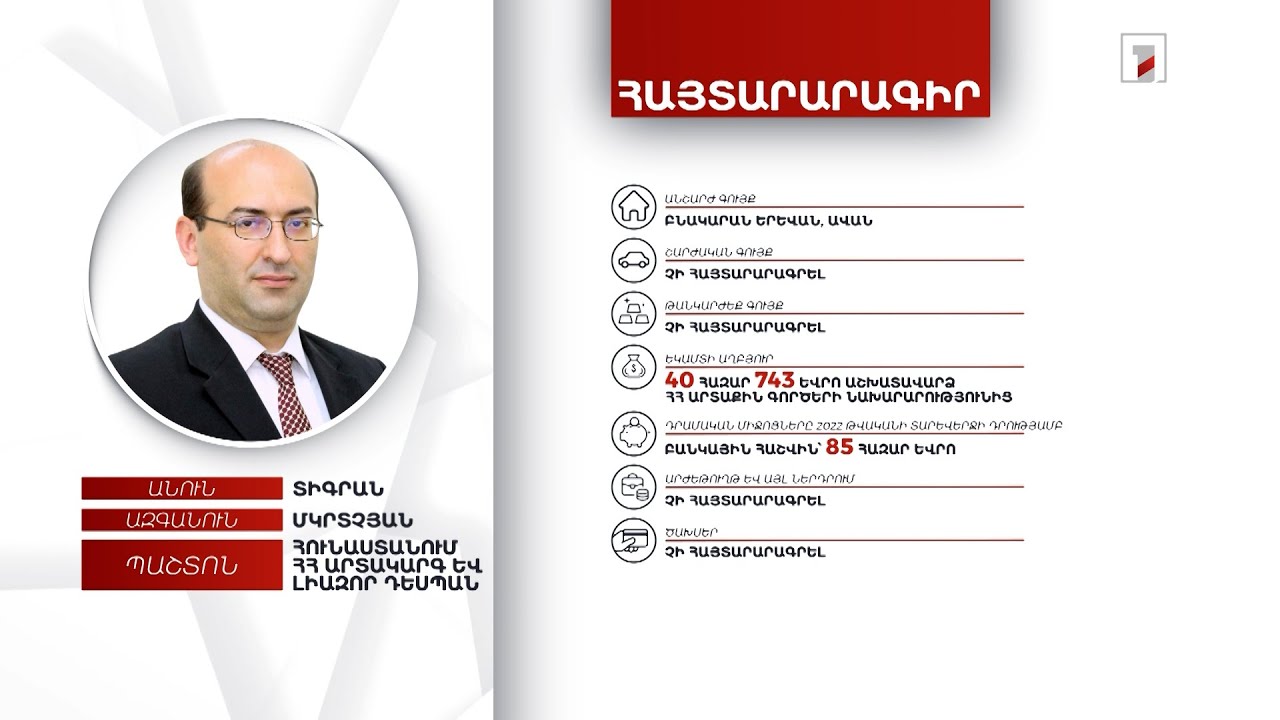 Բնակարան, 85 հազար եվրո. Հունաստանում ՀՀ դեսպան Տիգրան Մկրտչյանի հայտարարագիրը