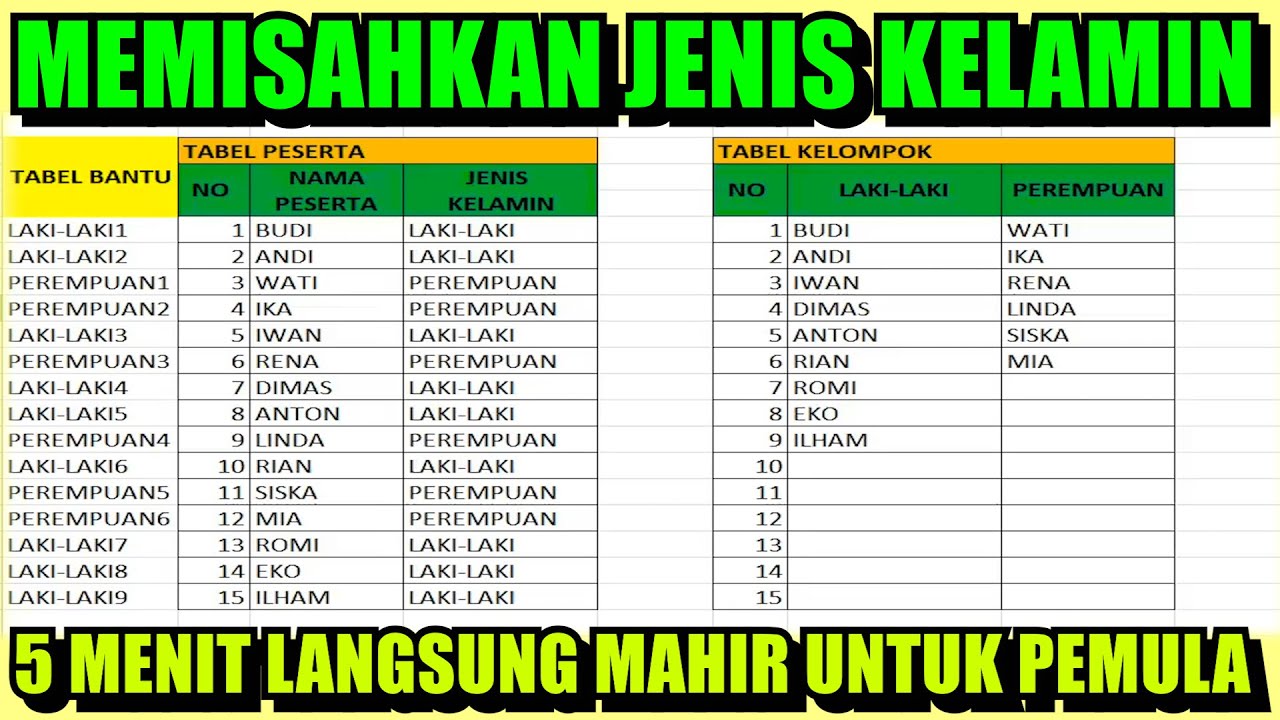 Cara Memisahkan dan Mengelompokkan Jenis Kelamin pada Excel