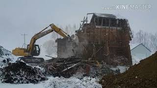 End of an era corn crib destruction in a snow storm