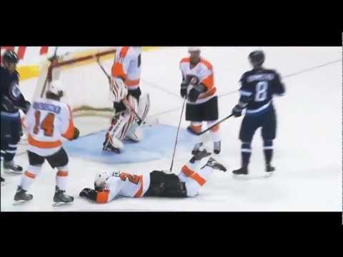 Luke Schenn gets puck in the face vs Winnipeg - NHL 4/6/2013 (Bloody Scene)