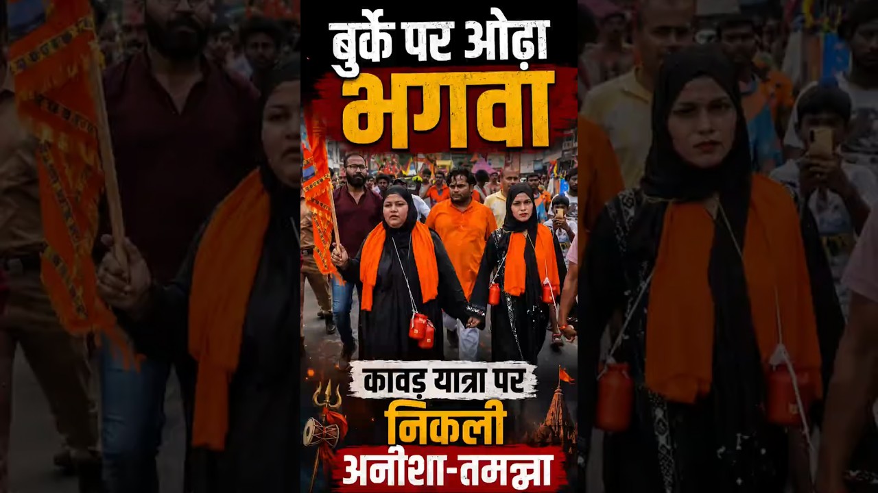 बुर्के पर ओढ़ा भगवा, कांवड़ यात्रा पर निकलीं अनीशा-तमन्ना | Muzaffarnagar Viral Video