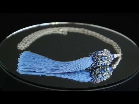 Кулон подвес синий с жемчугом и кистью Шахерезада Ручная работа - фото 1 - id-p1981012280