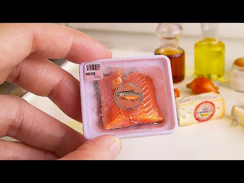 REAL FOOD SALMON KITCHEN TOY PLAY SET MINIATURE COOKING SOUND ASMR