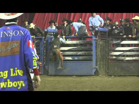 Wreck: Jared Farley gets hit hard by Two Bit's Bringing Sexy Back. Lethbridge, AB PBR Canada '13