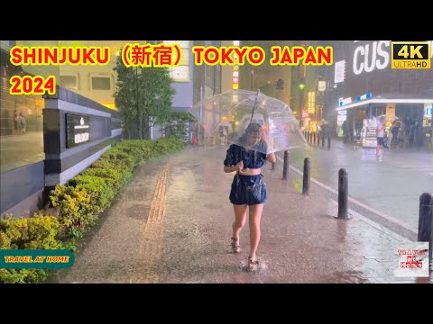 【4k hdr】 3 Hours Heavy Rain Walk in Shinjuku（新宿）Tokyo Japan | Relaxing Natural City ambience
