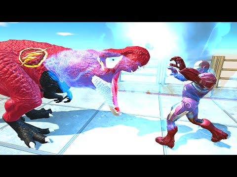 SUPER FLASH T-REX VS IRONMAN DEATH FALL - Animal Revolt Battle Simulator