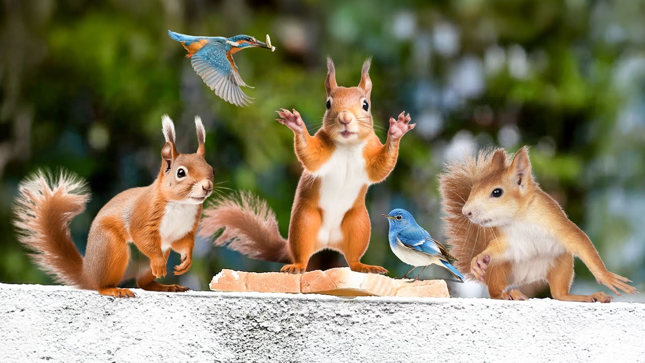 Magical Cat TV 📺 Squirrels And Birds Visit The Bird Feeder 🏠🐦 Boredom Busting Cat Video