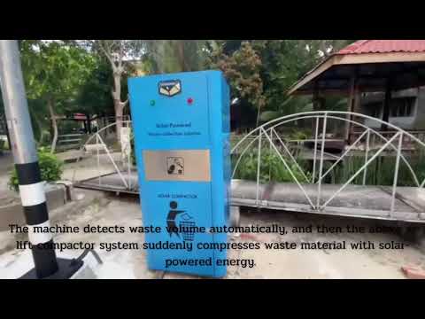 Reducing waste volume with automatic solar-powered trash compactor