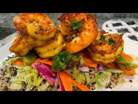 SALAD UDANG KARI JAMAIKA + QUINOA & SAUS MUSTARD LEMON