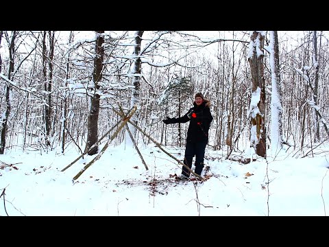 Wickiup Shelter BUSHCRAFT Build - CONSTRUCTION BEGINS (Winter Bushcraft)