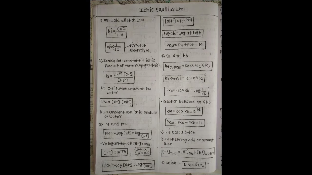 Ionic Equilibrium Class 11 All formulas Best Notes for exam #shorts