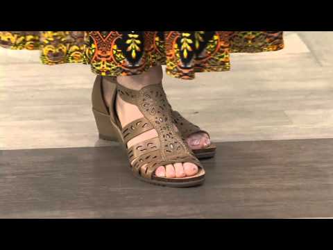 Earth Origins Leather Perforated Multi-strap Wedges - Ruby on QVC