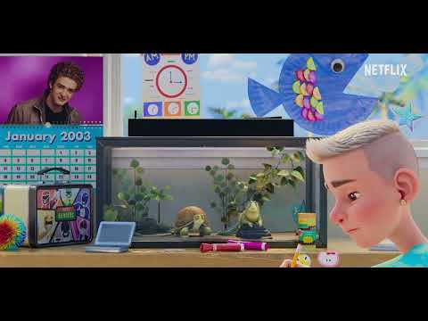 Leo trailer still with Ms. Malkin and kids singing in a classroom circle