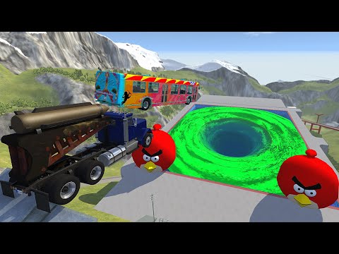 Heavy Vehicle High Speed Jumps In Green Slime Water Vortex Pool - BeamNG.drive Pool Jumps