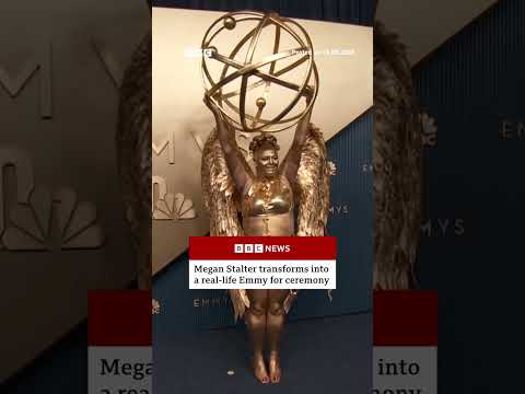 Actress Megan Stalter transforms into a real-life Emmy for ceremony. #Emmys #BBCNews