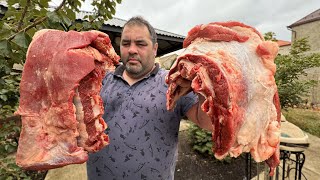 Baked meat in a tandoor medium rare with vegetables