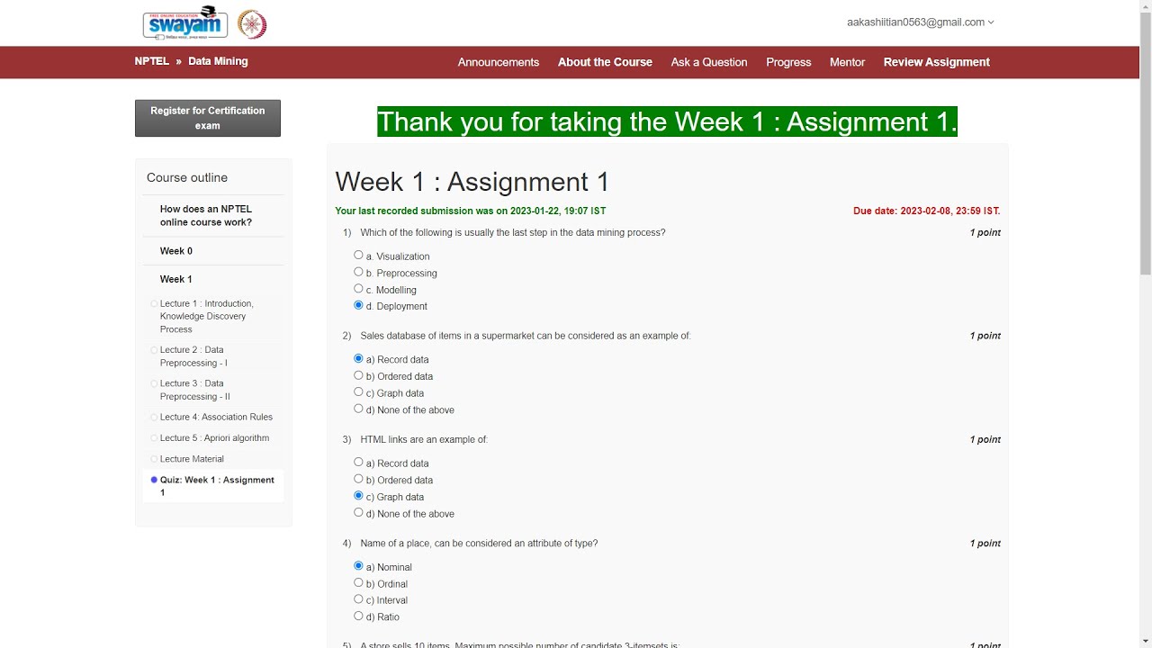 Assignment 1 | Data Mining  | NPTEL - 2K23 | Data Science| Machine Learning | Python | Deep Learning