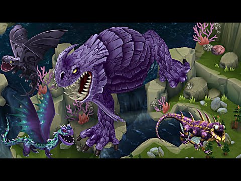 Purple Death and all it's Marooned Dragons (Deathstrand,Mukchucker,Greezer) - Dragons:Rise of Berk