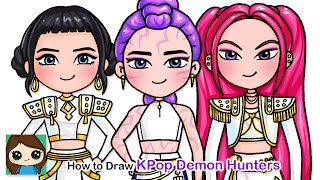 How To Draw Huntrix Kpop Demon Hunters Rumi, Zoey & Mira