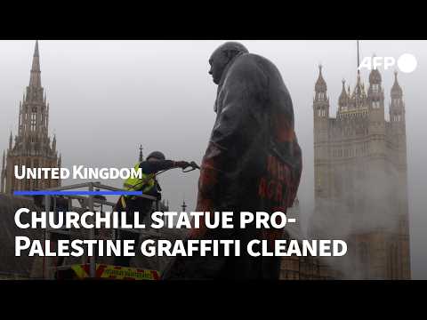 Video Thumbnail: London Churchill statue sprayed with pro-Palestine graffiti | AFP
