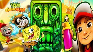 Talking Tom Gold run vs Temple Run vs Subway Surfers vs Spongebob Squarepants