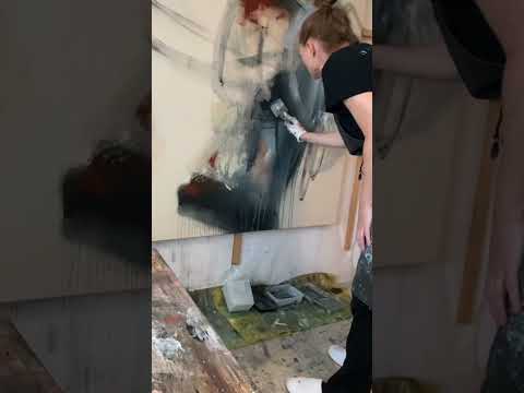 First marks on this large abstract work.   #kunstmalerei #abstractart #artist #artprocess