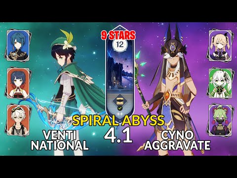 New 4.1 Spiral Abyss│Venti National & Cyno Aggravate | Floor 12 - 9 Stars | Genshin Impact