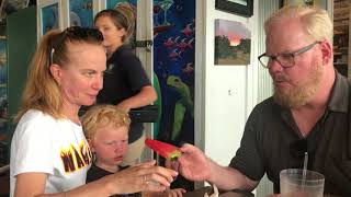 Trying to get Patrick to eat some 🍉.