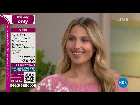 Nina Leonard Floral Loop Jacquard Pullover Sweater