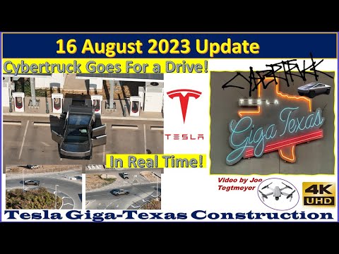 Cybertruck Driving in Realtime at Giga Texas on 16 August 2023 in 4K