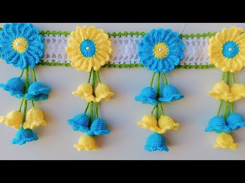 Wow so beautiful crochet flower bell toran design, new woolen toran, jhalar design gate parda #2025