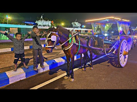 NOVEL & SAMUEL RIDE A SPECIAL HORSE-DRAWN CARRIAGE IN THE SQUARE