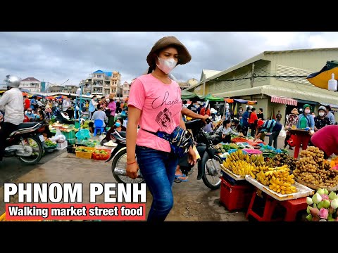 Phnom Penh street food, review walking tour in market - Cambodian food Compilation
