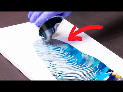 FUN TWIST! Ocean Colors with Silver - Acrylic Pour Traveling Tree Ring ~ Abstract Acrylic Painting