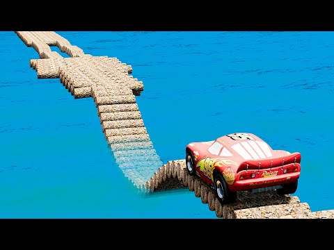 Impossible Log Wave Bridge Crossing Cars Vs Deep Water - BeamNG.Drive