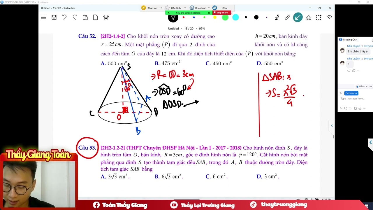 HÌNH NÓN KHỐI NÓN BUỔI 2 (DẠNG BÀI TOÁN NGOẠI TIẾP NỘI TIẾP )