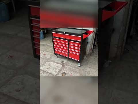 Red mild steel fourteen drawer tool trolley, for industrial