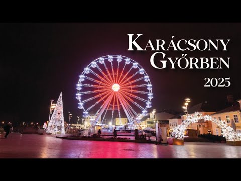 Christmas Evening Walk in Győr, Hungary 🎄✨ | Festive Lights, Market & Ferris Wheel | 4K