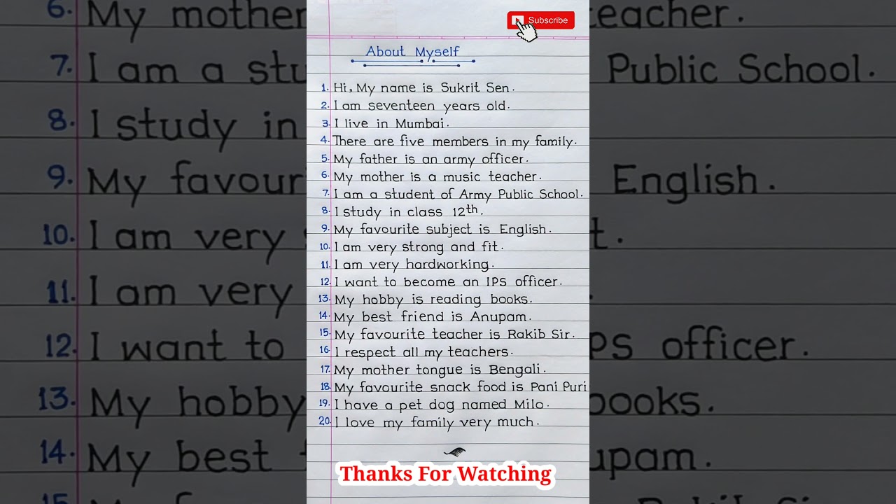 About Myself | Ten Lines About Myself | Essay On Myself In English | #shorts