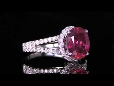 2 4/5 CTW Oval Pink Tourmaline and Diamond Halo Engagement Cocktail Ring in 14K White Gold