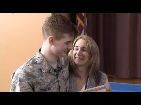 Air Force Man Surprises Mom During School Assembly