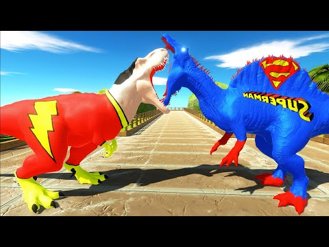 SHAZAM T-REX vs SUPERMAN SPINOSAURUS OASIS DEATH RUN - Animal Revolt Battle Simulator