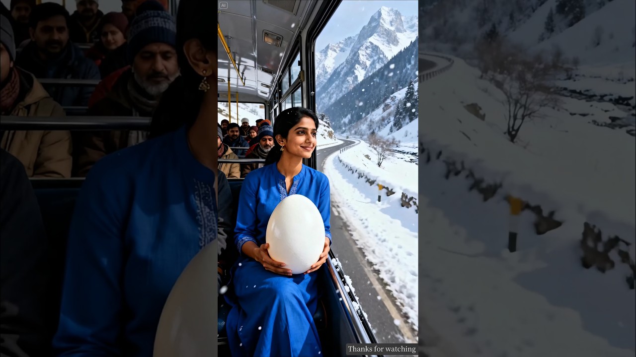 A large egg rolls through the snow and reaches a bear's cave 😭 #ai #egg #save #bear