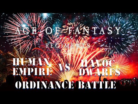 10mm Age of Fantasy Regiments Ordinance fight Human Empire vs Havoc Dwarfs