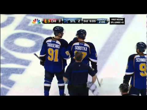 Brian Bickell knee on Vladimir Sobotka Chicago Blackhawks vs St. Louis Blues 4/19/14 NHL Hockey.