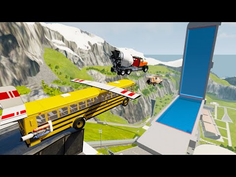 Heavy Vehicles High Speed Jump In Vertical Or Horizontal Pool - BeamNG.drive Epic Pool Jumps